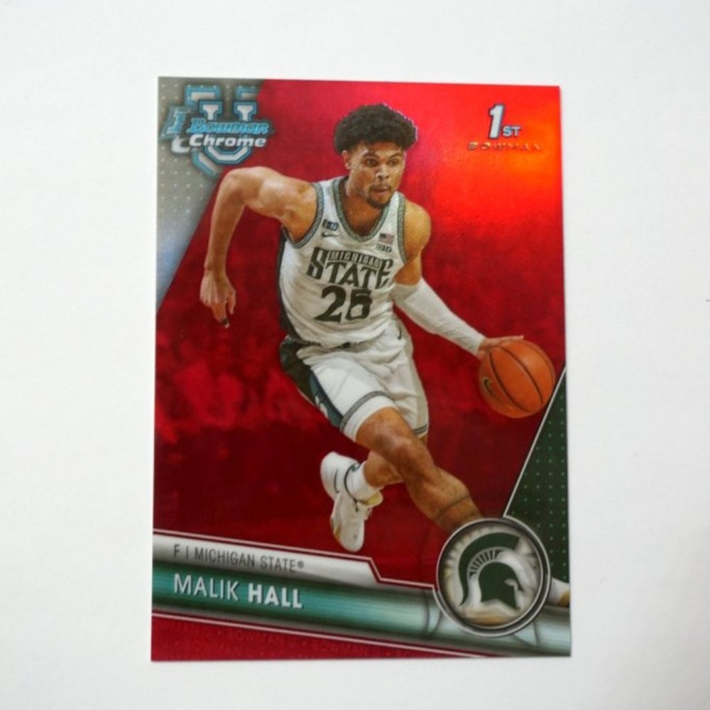 2023-24 Bowman Chrome U Malik Hall Red Refractor #'d 2/5 Michigan State Spartans